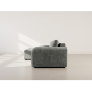 Rebecca - canapé d'angle gauche 4 places convertible avec coffre en velours texturé - Gris