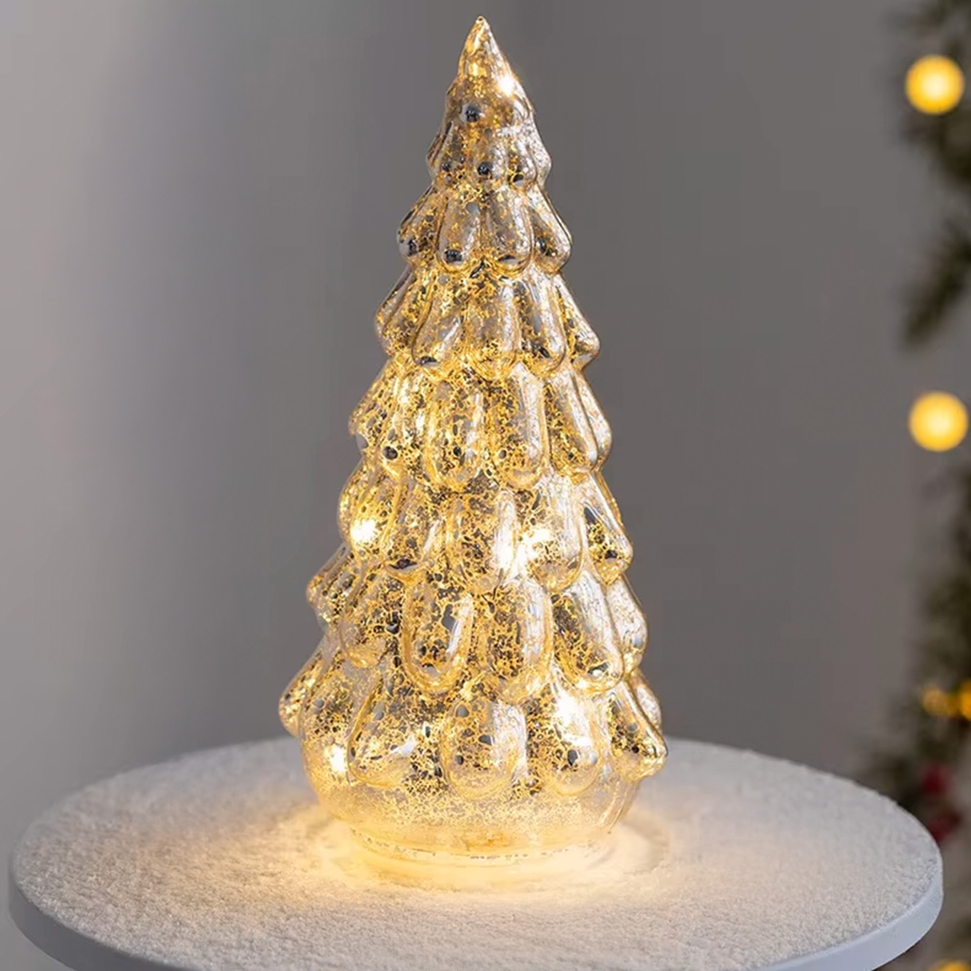 Árbol de navidad con decoración led ámbar y cable metálico - altura 38 cm