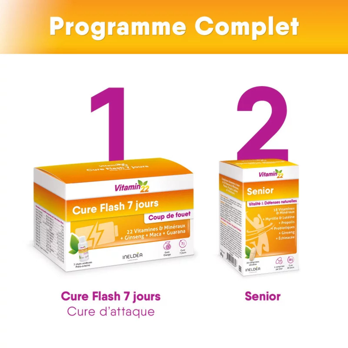 VITAMN' 22 - Senior - Soutient le capital osseux & le Confort Visuel - Vitalité, Tonus & Défenses Naturelles - Zinc, Fer, Propolis, Magnésium, Vitamines C, B et D3, Probiotiques, Lutéine, Ginseng & Échinacée - Cure 30j