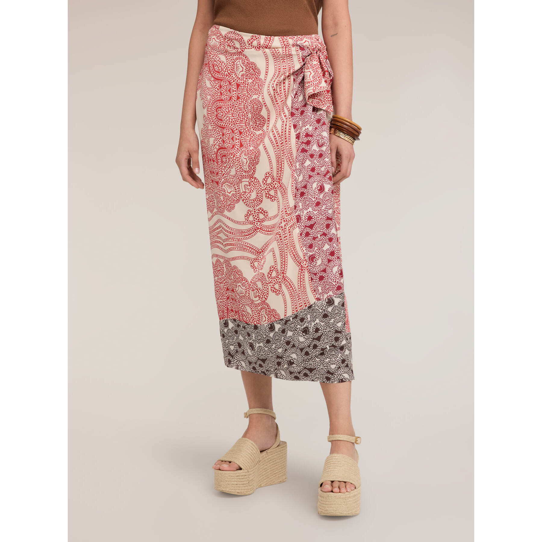 Motivi - Falda pareo de raso con estampado - Rojo