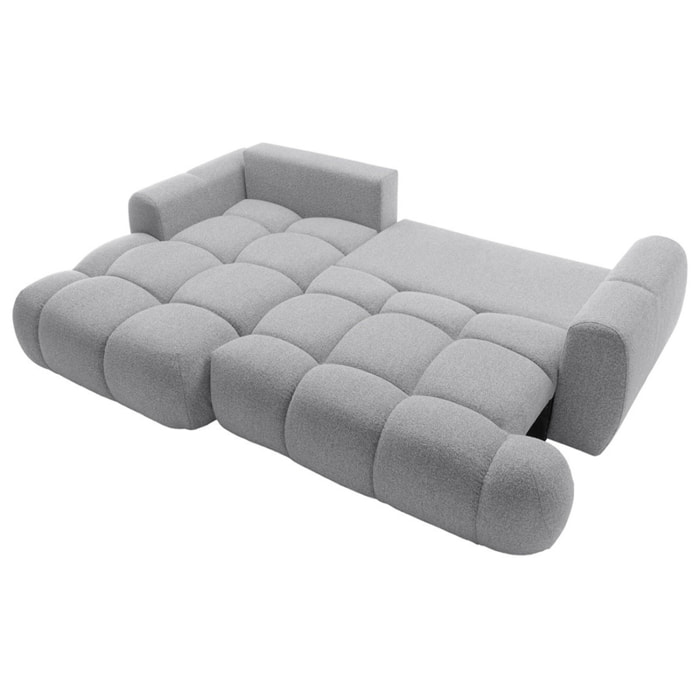 Yulin - Canapé d'angle gauche 4 places convertible avec coffre en tissu bouclette - Gris clair