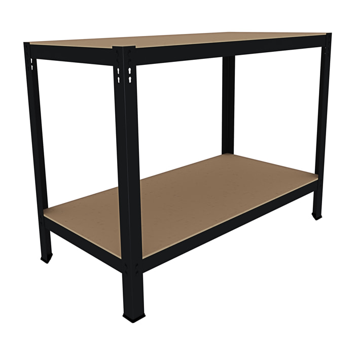 Banco Tavolo Da Lavoro Senza Bulloni In Acciaio Metallo e MDF Portata Fino 550 Kg 2 Ripiani Regolabili Garage Officina Cantina 90 x 100 x 60 cm Nero