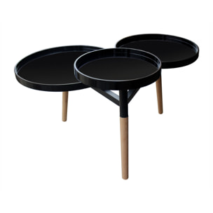 Tavolino di design Butler a 3 ripiani nero e bambù