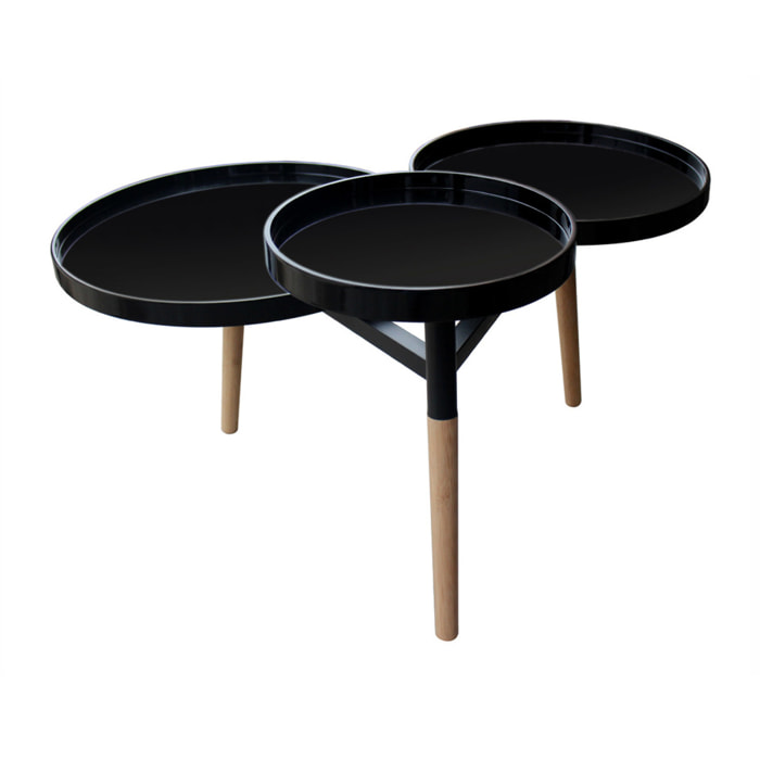 Tavolino di design Butler a 3 ripiani nero e bambù