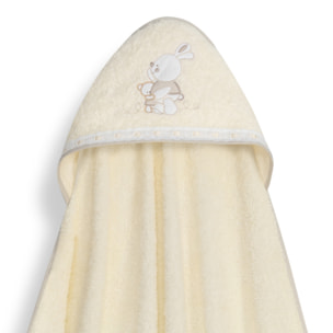 Capa Baño 1X1 Mod Conejitos Abrazos Pasacinta + Gorro Beig