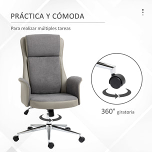 Silla de Escritorio Tapizado en PU Silla de Oficina Giratoria con Altura Ajustable y Respaldo Alto para Salón Dormitorio Estudio Carga 120 kg 65x72x108-118 cm Gris