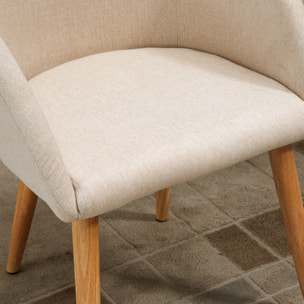 HOMCOM Chaises de visiteur design scandinave - lot de 2 chaises - pieds inclinés effilés bois caoutchouc - assise dossier accoudoirs ergonomiques aspect lin beige