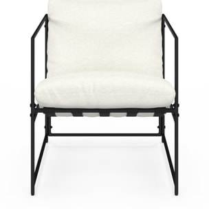 Fauteuil Penelope en tissu blanc et pieds métal noirs