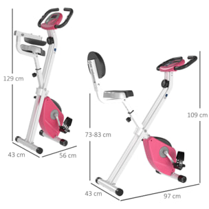 Vélo d'appartement pliable - collaboration Aosom.fr x FFHandball - 8 niv. résistance magnétique réglable - rose