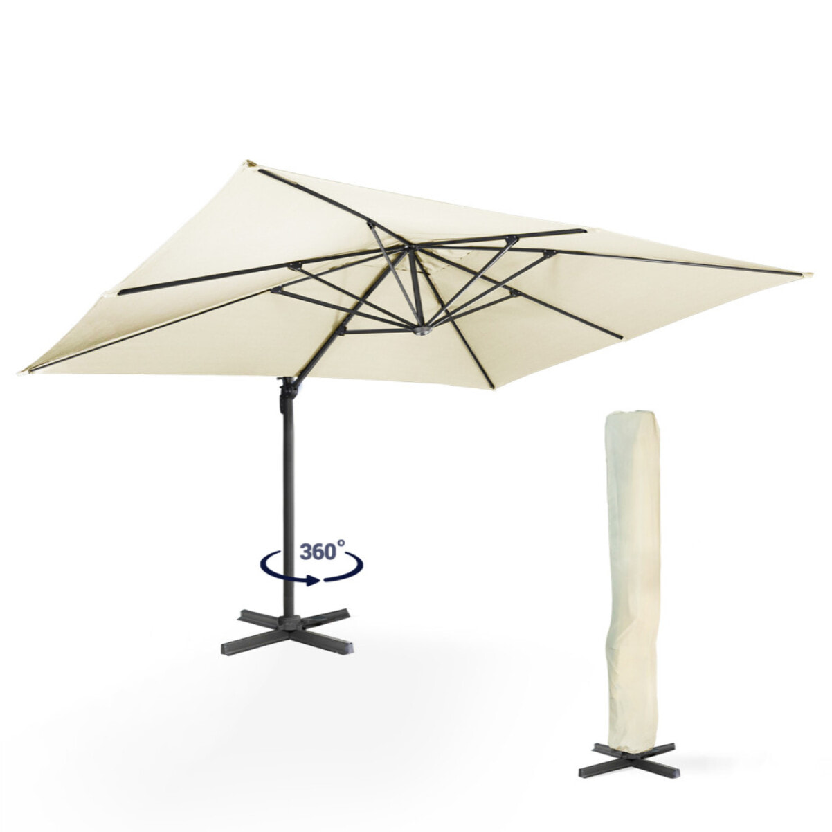 Parasol Sombra 360° rectangle avec housse de protection - Crème