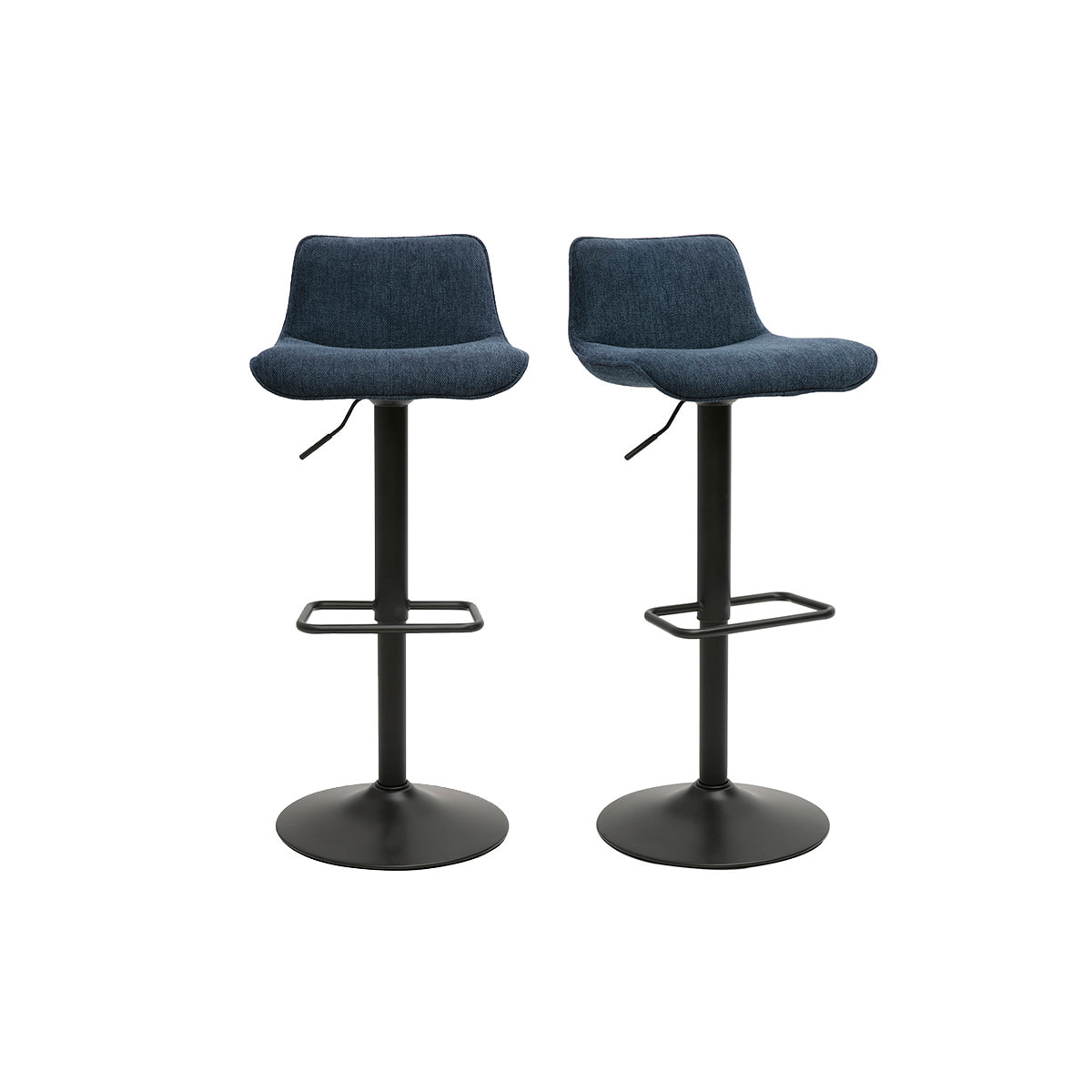 Tabourets de bar réglables pivotants 360° en tissu effet velours texturé bleu foncé et métal noir (lot de 2) BOOST