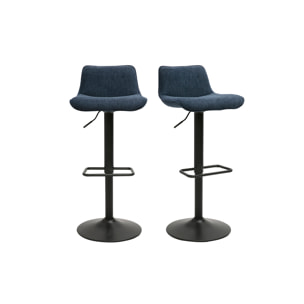 Tabourets de bar réglables pivotants 360° en tissu effet velours texturé bleu foncé et métal noir (lot de 2) BOOST
