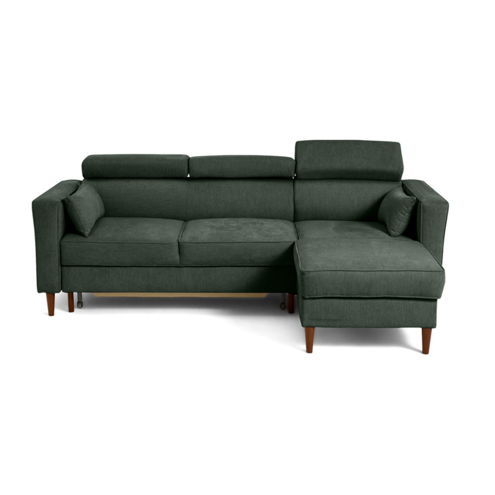 Alicante - canapé d'angle réversible convertible avec têtières - coffre - 4 places - en tissu texturé - Vert