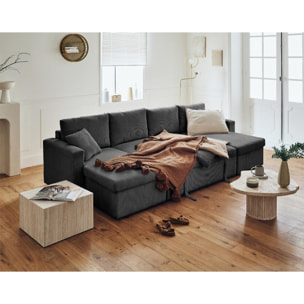 Cyrus - canapé panoramique en U - 7 places - convertible avec coffre - en velours côtelé - Gris foncé