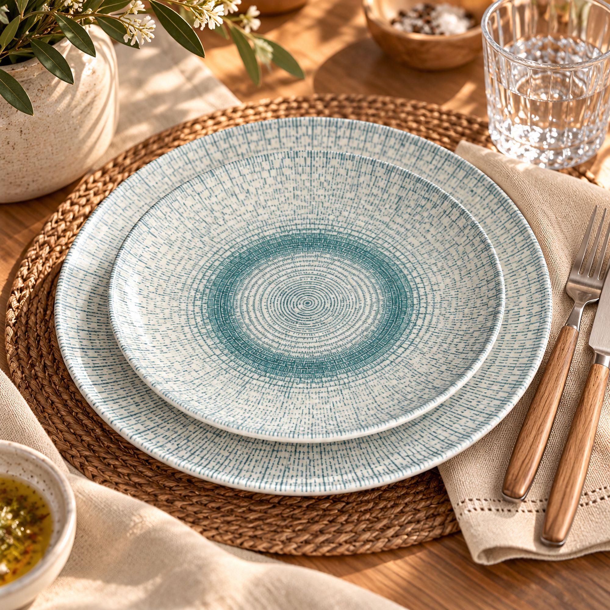 Lot de 6 assiettes à dessert en porcelaine blanche et bleue 20cm AQUA
