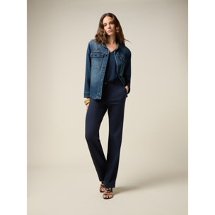 Oltre - Pantaloni flare in punto milano - Blu