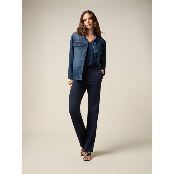 Oltre - Pantaloni flare in punto milano - Blu