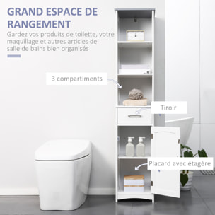 Meuble colonne salle de bain - 3 niches, placard porte étagère, tiroir - MDF blanc gris