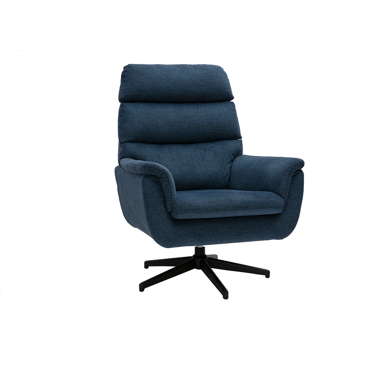 Fauteuil pivotant en tissu chenille bleu foncé et métal noir JONAH