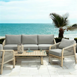 Salon de jardin en bois d'acacia (1 canapé - 2 fauteuils - 1 table basse) IBIZA