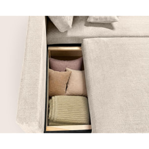 Miro - Canapé d'angle droit 4 places convertible avec coffre en velours texturé - Beige