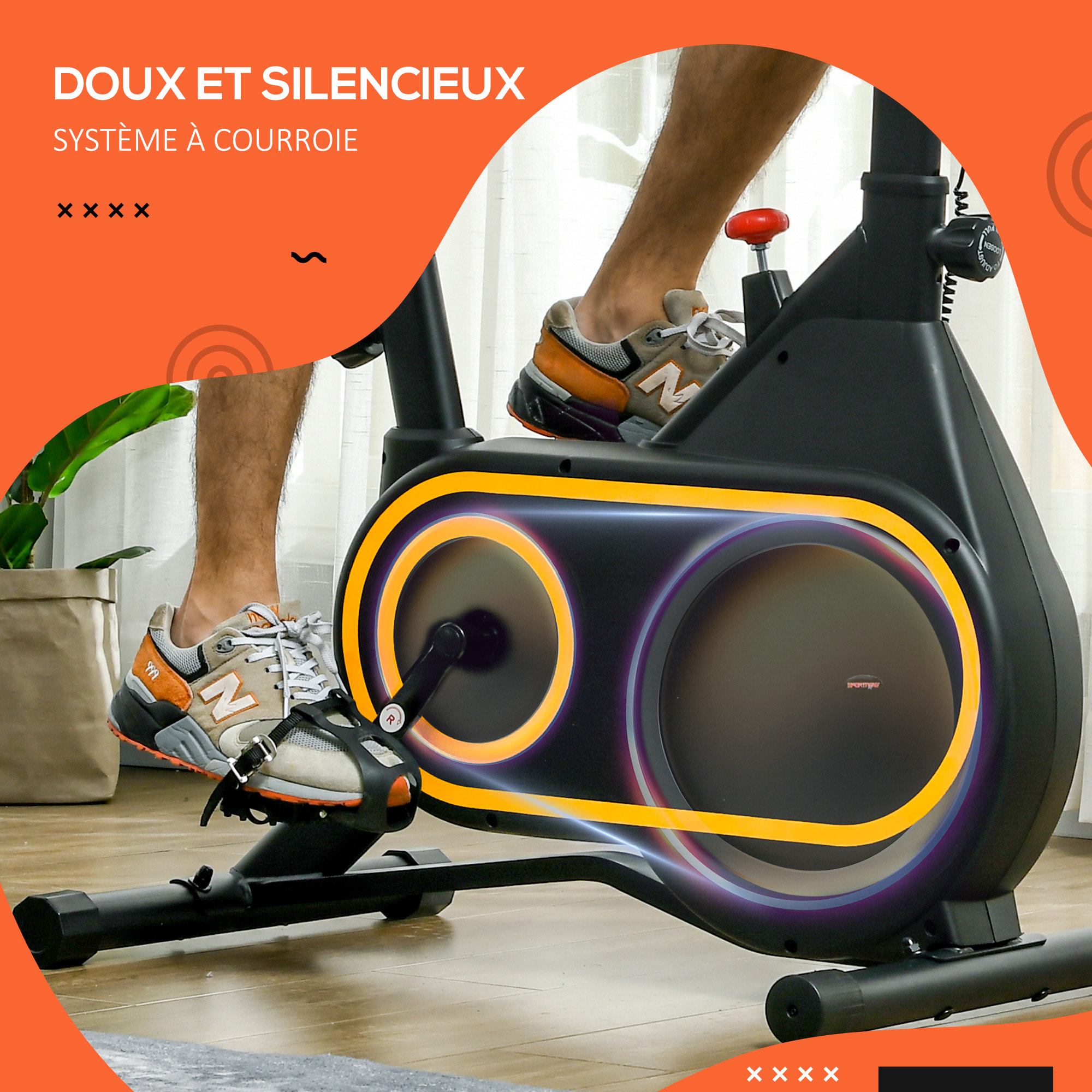 Vélo d'appartement réglable - vélo biking cardio - volant d'inertie 4 Kg, écran LCD, support Ipad, porte-gobelet - acier noir