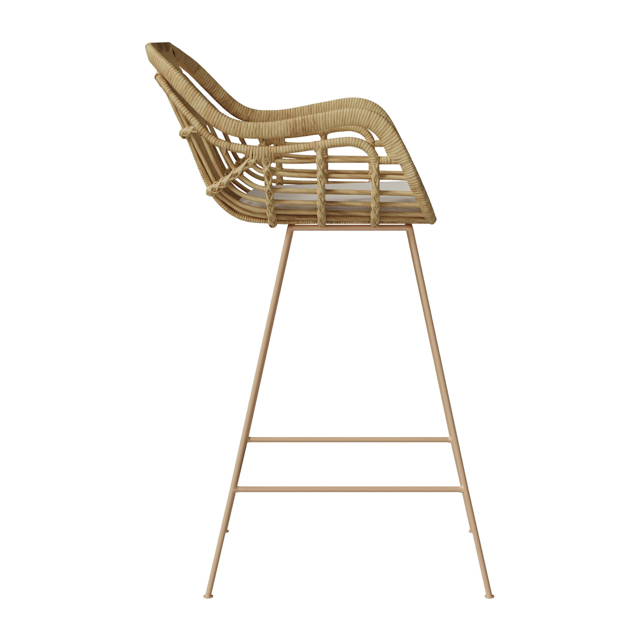Chaise de bar en rotin Chiloe et pieds en métal beige 71 cm