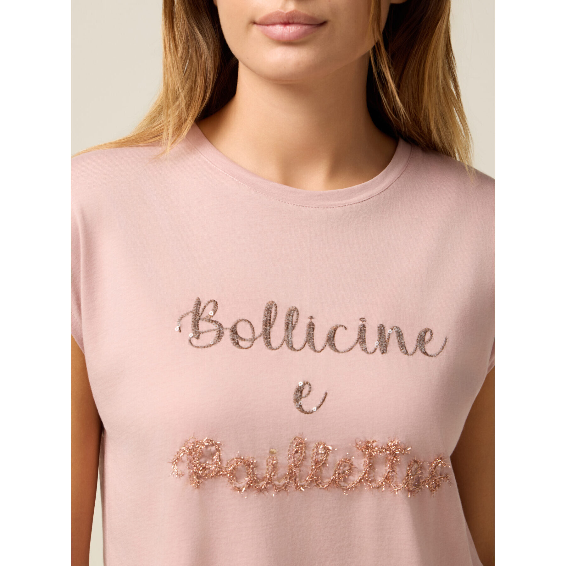Oltre - Camiseta de punto jersey con bordado de letras - Rosa