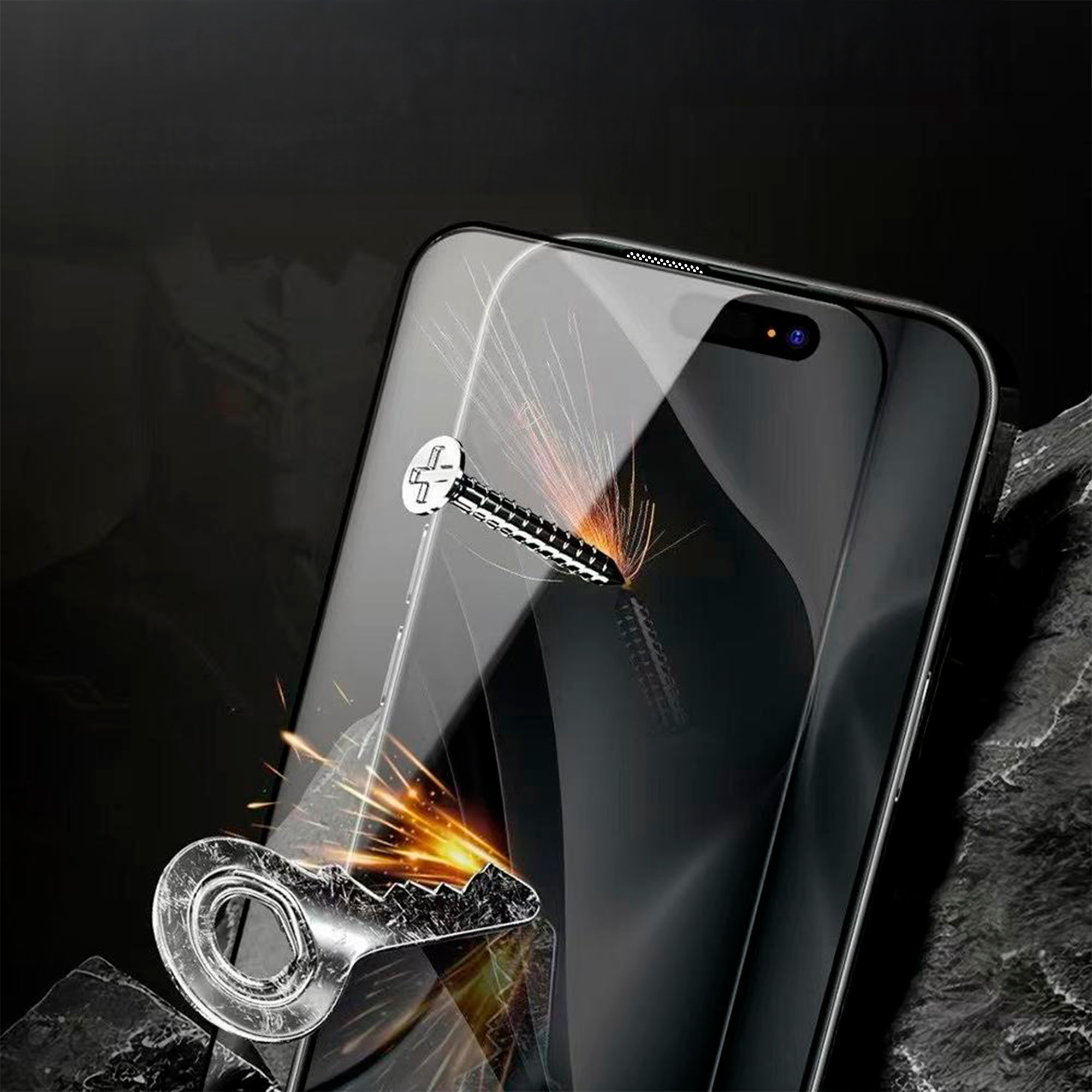 Protezione dello schermo in vetro temperato con telaio nero per iPhone 16 Plus, resistente all'usura, ai graffi, antimicrobico e antistatico.