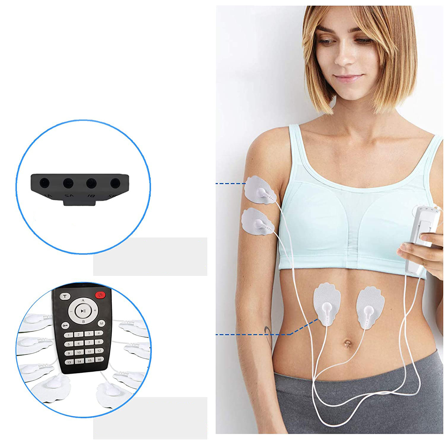 EMS Electroestimulador muscular MHD-YK16 portátil. 16 modos, 20 intensidades, 2 canales. Tamaño compacto, batería recargable.