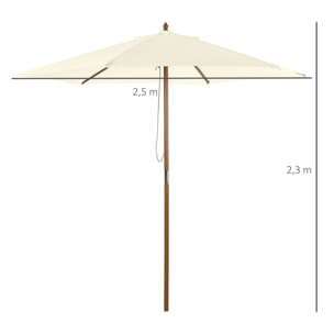 Parasol droit hexagonal de jardin grande taille dim. Ø 2,5 x 2,3H m bambou polyester crème