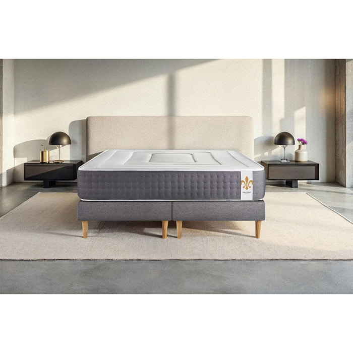 Ensemble Matelas Vingt-Six - 26cm - Ressorts ensachés et mémoire de forme - Confort 5? - Sommier Tapissier Gris