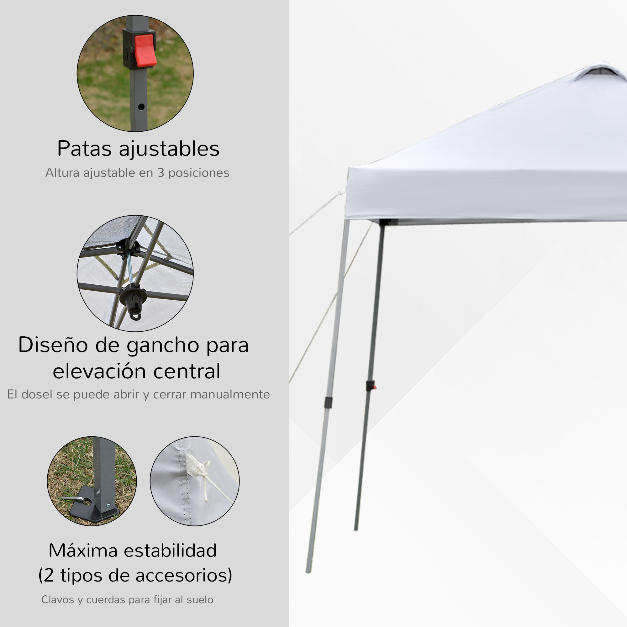 Cenador Plegable 3x3m Jardín con Bolsa de Transporte con Ruedas Camping Blanco