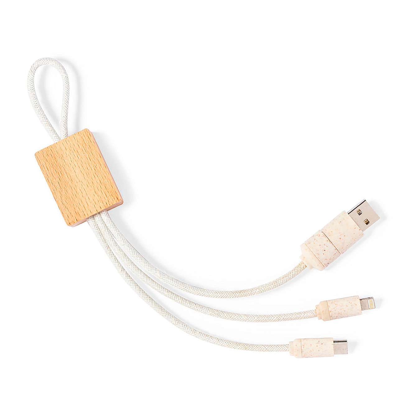 Cable Cargador organic madera. Micro USB, Tipo C y Lightning 5V DC 2.4A