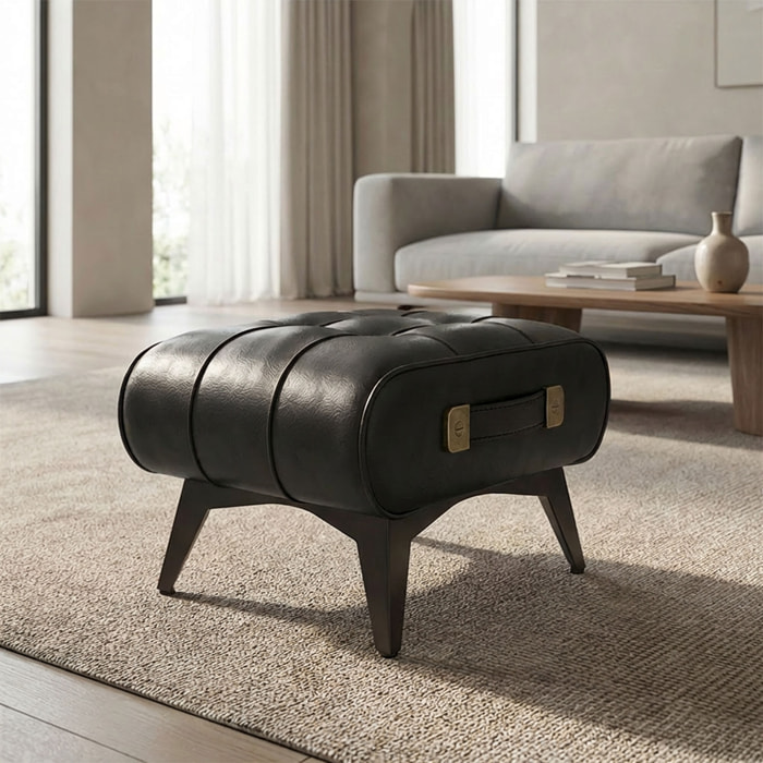 Kumo - Sgabello Pouf Ottomano Moderno 35,5x25x30 cm Poggiapiedi in Similpelle Nero
