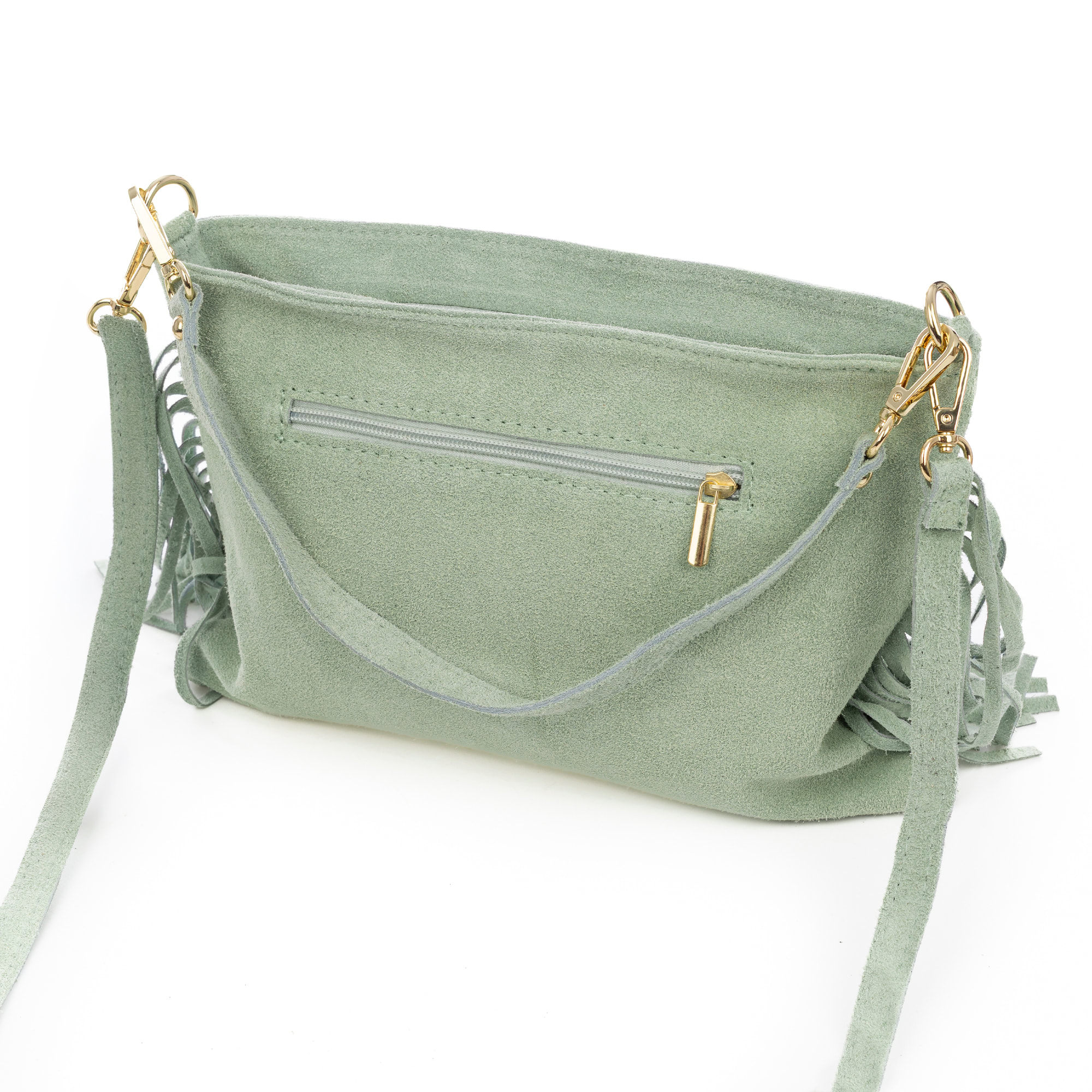 Bellegra Bolso de hombro Mujer. Piel auténtica Gamuza con detalles metálicos.