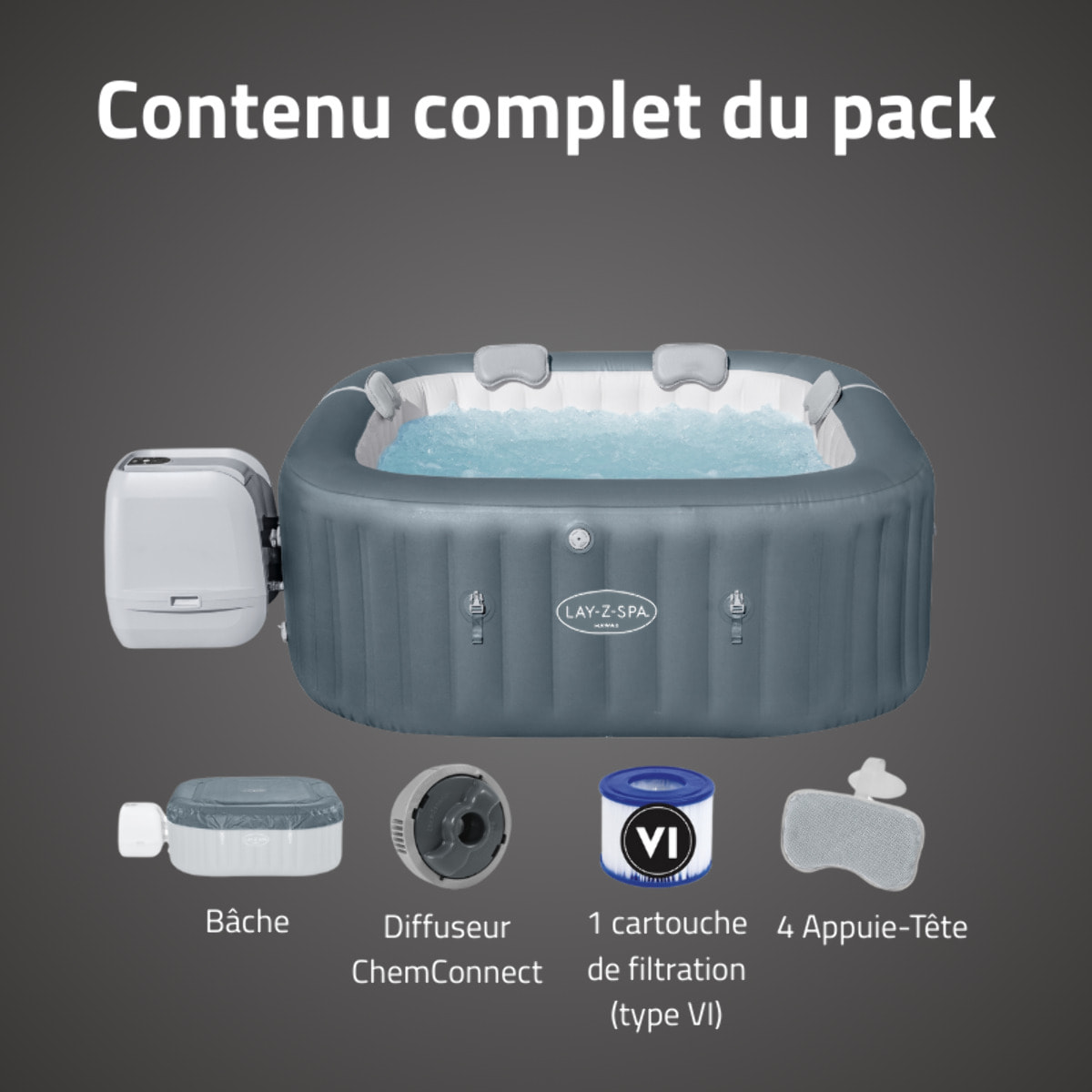 Bestway Spa gonflable carré Lay-Z-Spa Hawaii HydroJet Pro 4-6 personnes