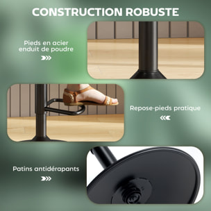 Lot de 2 tabourets de bar tissu vert hauteur réglable piètement acier noir mat