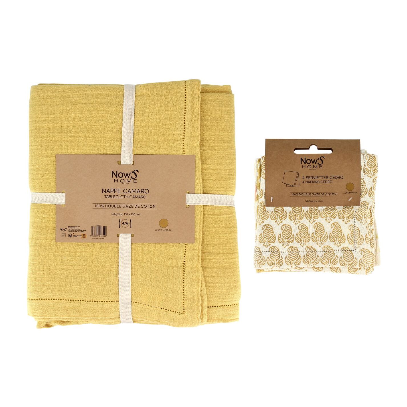 Set d'une nappe et 8 serviettes de table jaune   CAMARO