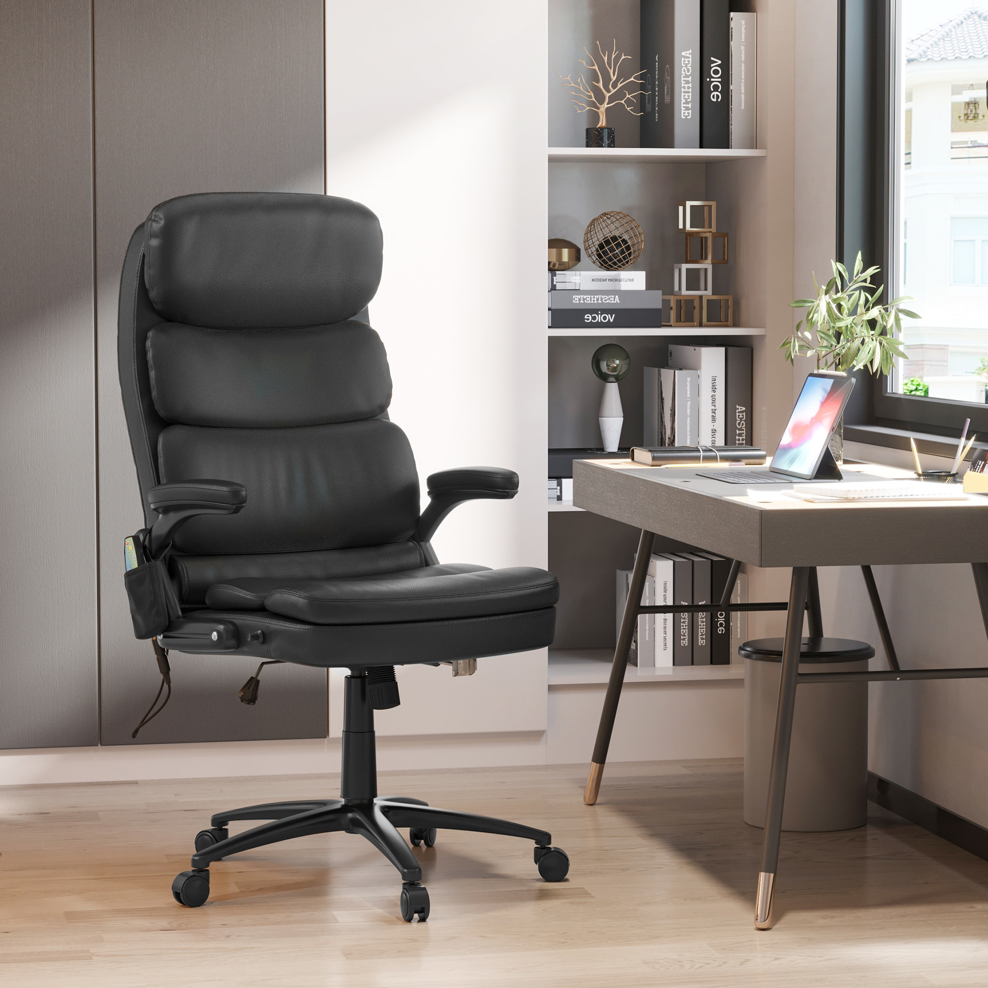 Fauteuil de bureau direction massant 6 points inclinable réglable synthétique noir