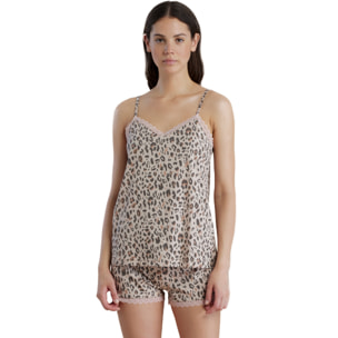 Pigiama donna in cotone top bretellina e pantalone corto articolo animalier Noidinotte