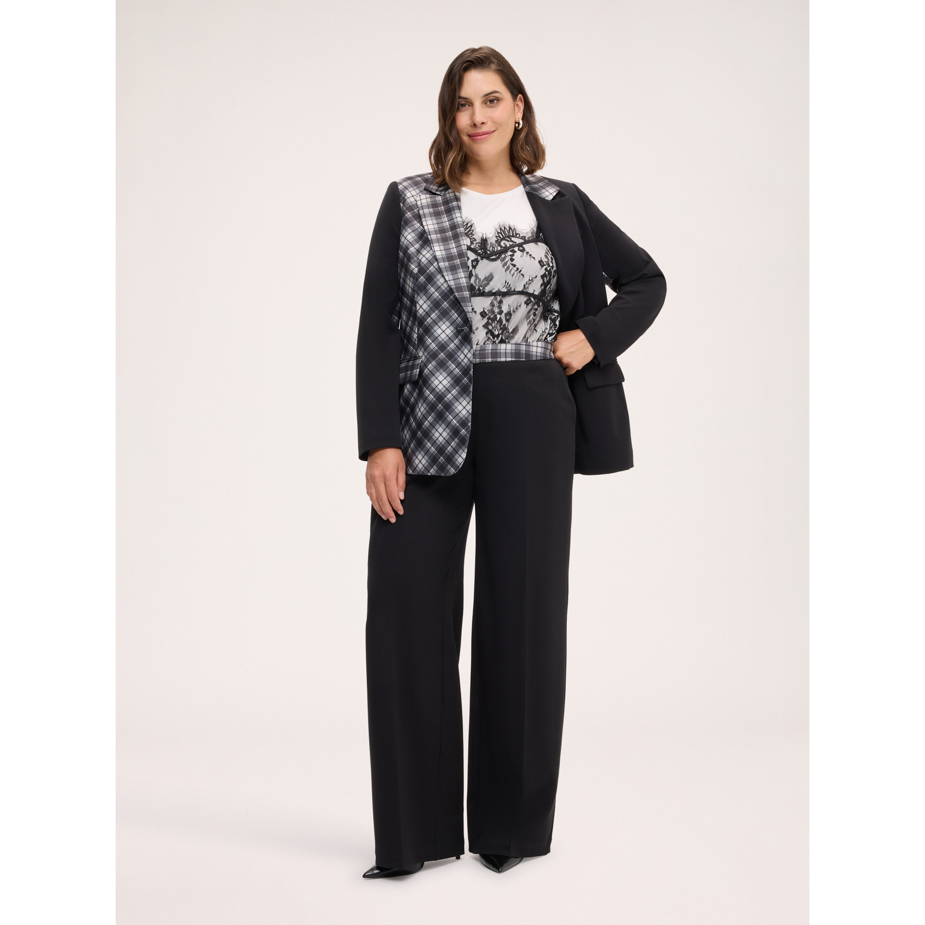 Fiorella Rubino - Pantalones Wilde Leg con banda de cuadros - Negro