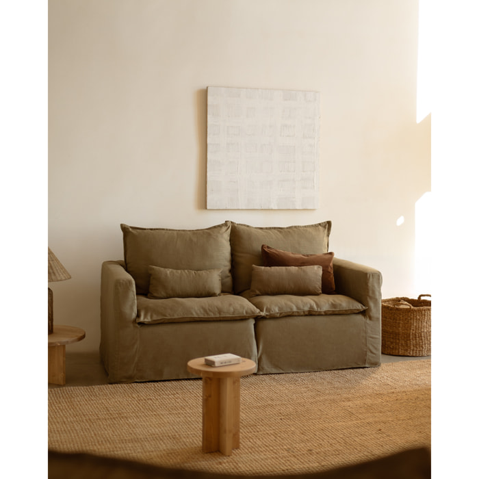 Module en coton et lin avec accoudoir droit déhoussable ton vert de 97x96cm Hauteur: 99 Longueur: 97 Largeur: 96