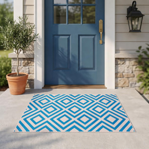 Petit tapis Begja bleu et blanc motif géométrique scandinave