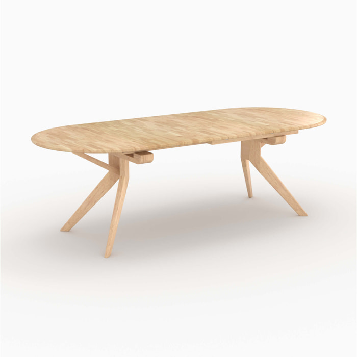 Table extensible en bois d'hévéa massif clair 6 à 10 personnes - Oli