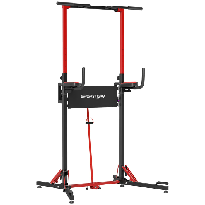 Station de traction musculation pliable réglable - station de dips - chaise romaine - acier rouge noir