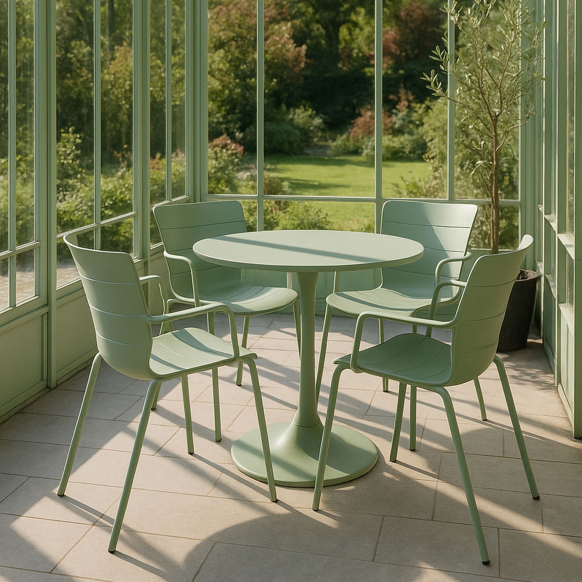 Lot de 4 fauteuils de table vert en polypropylène et métal  MONTAUK