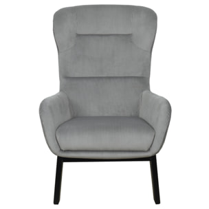 Fauteuil Velours Cotele Roma Gris Fonce
