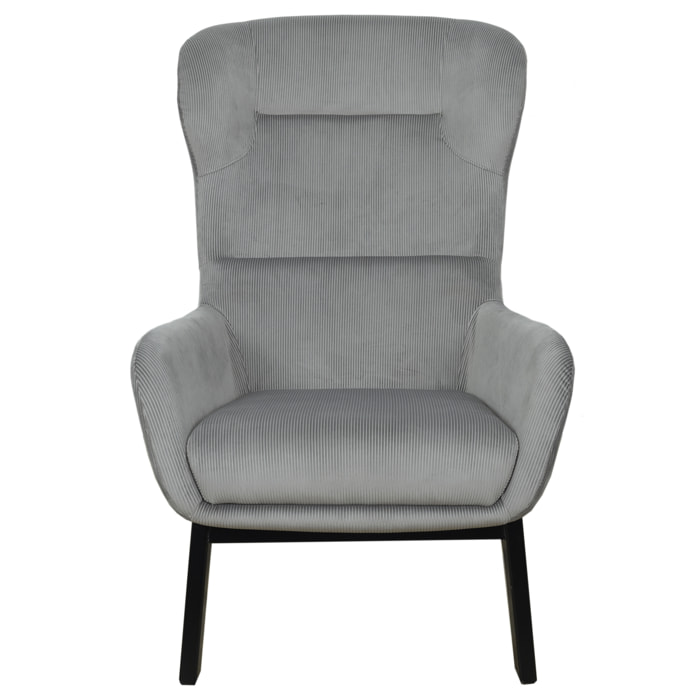Fauteuil Velours Cotele Roma Gris Fonce