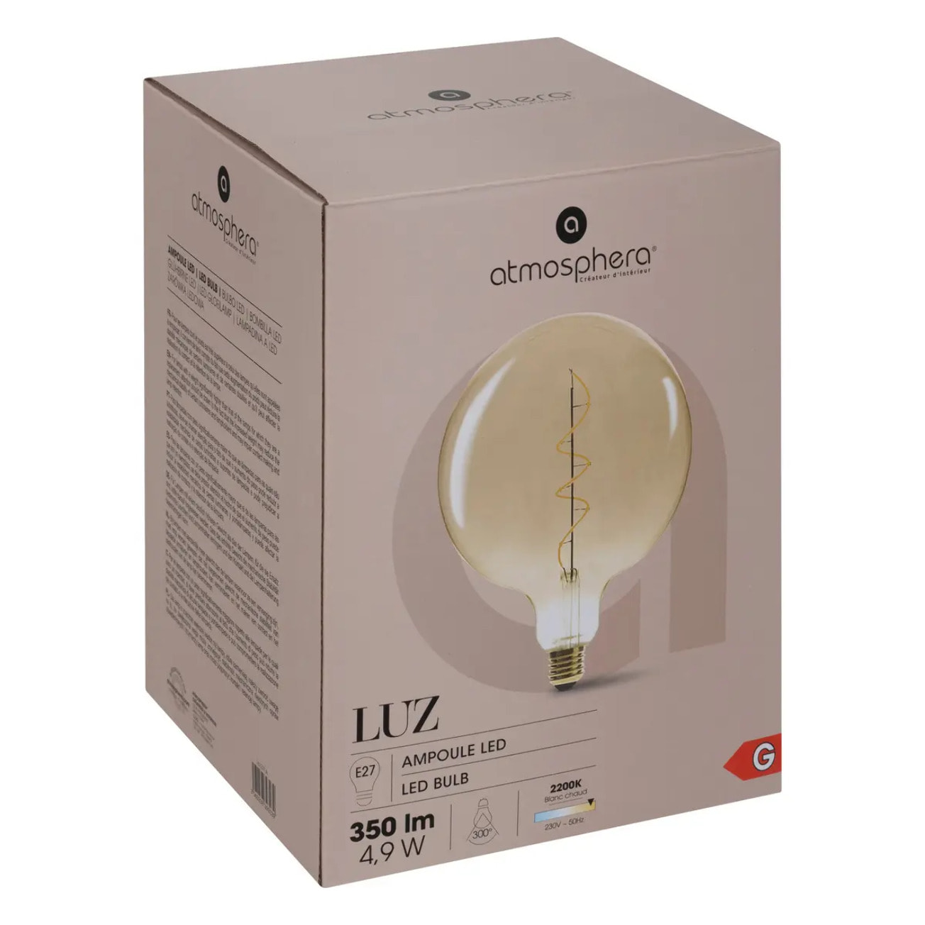Ampoule LED "Globe" ambrée - filament torsadé E27 D20 cm
